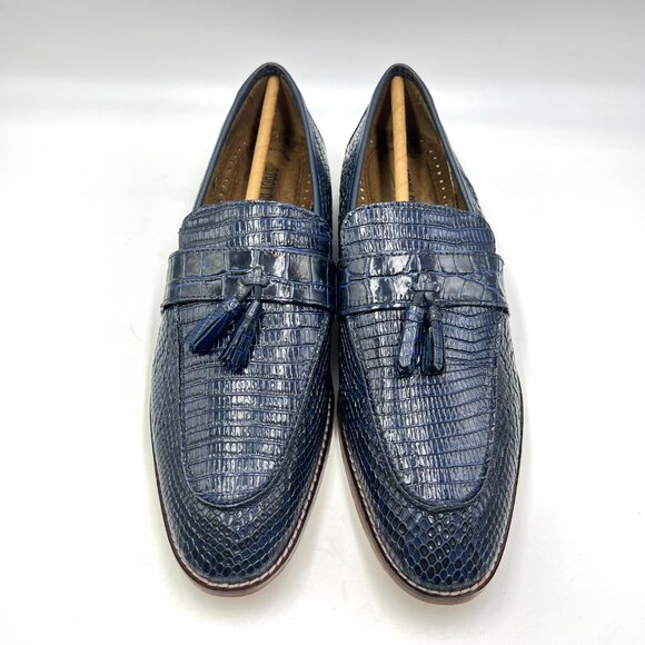 Stacy Adams Mens Size 9‎ Pacetti Snake Croc Blue Leather Tassel Loafers Shoes - Picture 2 of 12